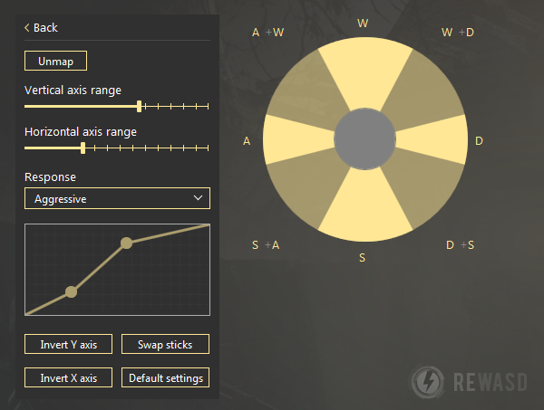 Map Controller to Keyboard Adjust Stick Response reWASD