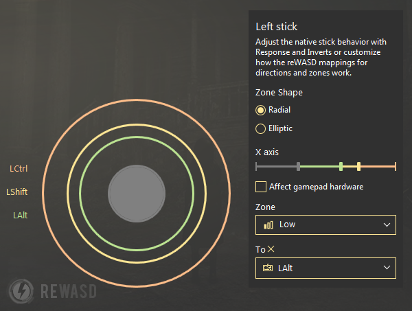 Map Controller to Keyboard Adjust Stick Response reWASD